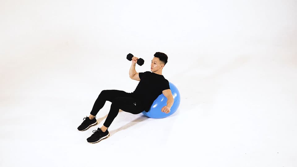 Dumbbell Incline One-Arm Press (Stability Ball) Demonstration