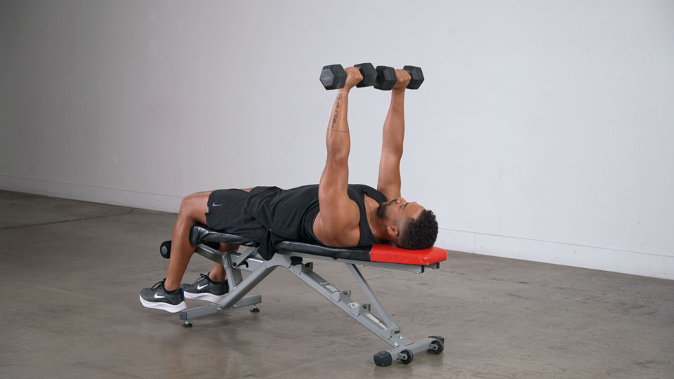The dumbbell chest press can be performed on a flat bench an
